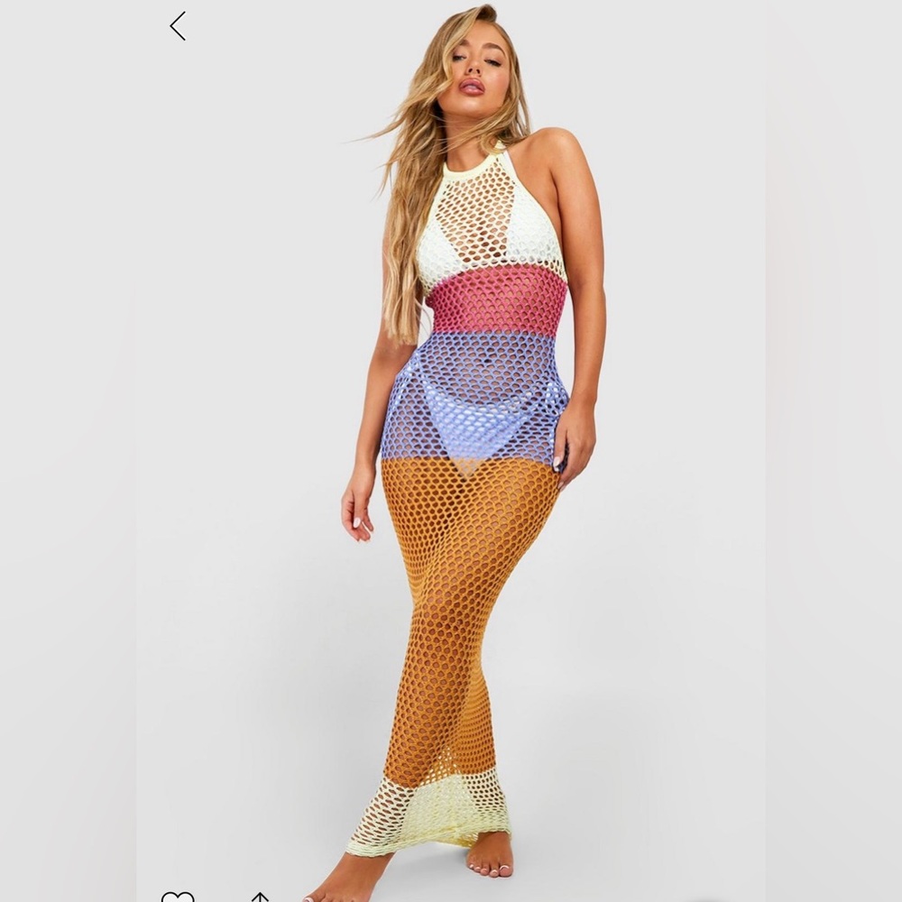 Color block halter beach cover up